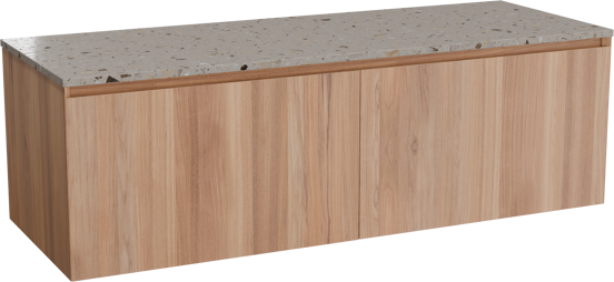 Balmani Idra meuble salle de bains suspendu 150 x 55 cm teck avec Stretto tablette simple ou double en terrazzo greige terrazzo