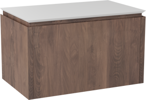 Balmani Eclips zwevend badkamermeubel 90 x 55 cm Amerikaanse notelaar met Eclips enkel tablet in Solid Surface mat wit