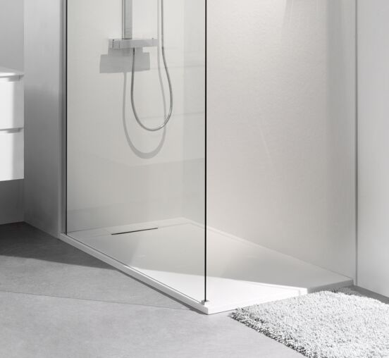 Balmani Indus douchebak 140 x 80 cm composietmarmer mat wit leisteenstructuur