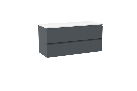 Linie Lado meuble salle de bains suspendu 120 x 46 cm bleu anthracite avec Lado tablette double en marbre composite blanc brillant
