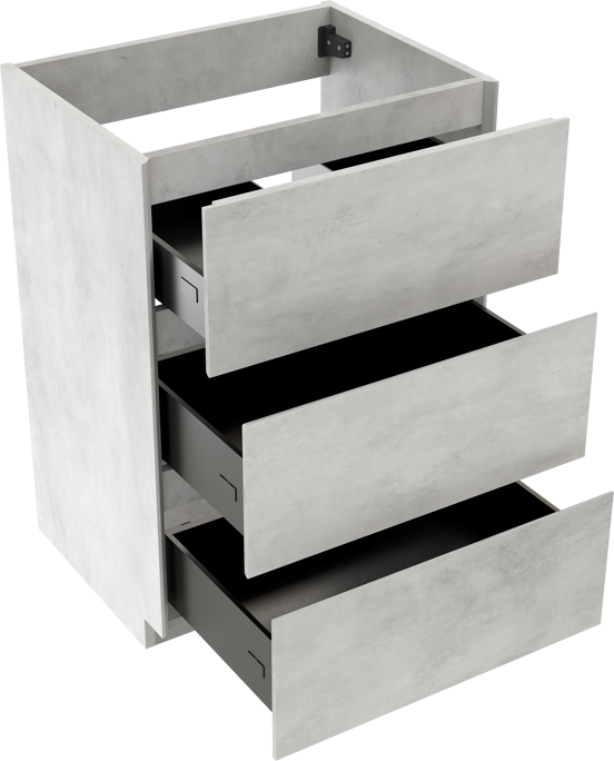 Storke Edge meuble sous-lavabo a poser 60 x 46 cm béton gris argent 3 tiroirs