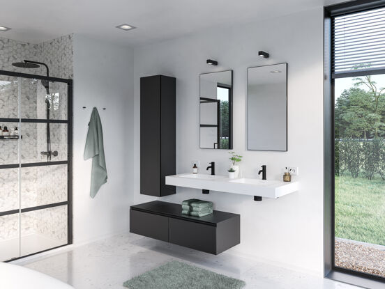 Storke Edge Modulo zwevende wastafelonderkast 130 x 48 cm mat zwart 2 lades