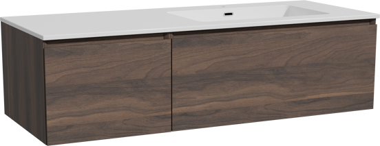 Storke Edge meuble salle de bains suspendu 130 x 52 cm noyer avec Diva vasque asymétrique droite en marbre composite blanc brillant
