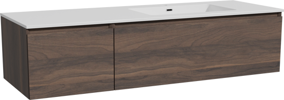 Storke Edge meuble salle de bains suspendu 150 x 52 cm noyer avec Diva vasque asymétrique droite en marbre composite blanc brillant