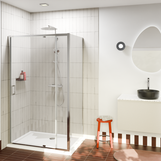 Luca Varess Vidor Telescope douchehoek met draaideur en vaste zijwand 120 x 80 cm helder glas glans chroom profiel