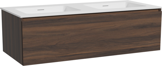 Storke Edge meuble salle de bains suspendu 120 x 52 cm noyer avec Mata double vasque en solid surface blanc mat