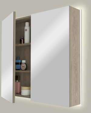 Linie Montro spiegelkast 80 x 75 cm grijs eiken met spiegelverlichting