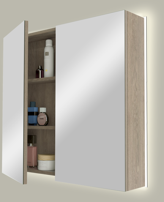 Linie Montro spiegelkast 80 x 75 cm grijze eik met spiegelverlichting