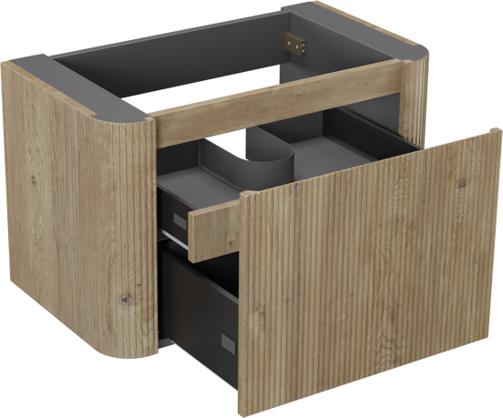 Storke Soft zwevende wastafelonderkast 80 x 46 cm Ruwe eik 2 lades vert. sym. Groef