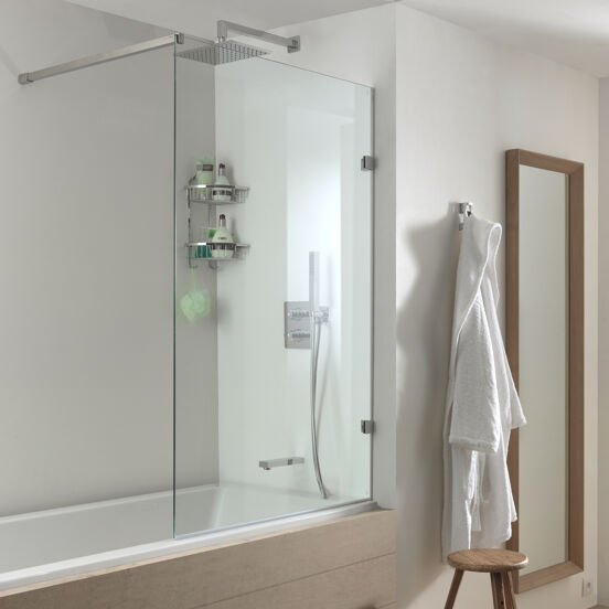 Luca Varess Solid pare-baignoire simple 95 cm verre transparent profil chrome brillant