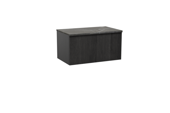 Balmani Forma zwevend badkamermeubel 90 x 55 cm zwarte eik met Stretto enkel tablet in marmer pietra grey, Verticale symmetrische rechte ribbel