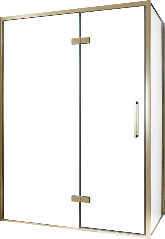 Balmani Senses Design douchehoek met linkse draaideur en vaste zijwand, 140 x 100 cm, Helder glas, Brushed Champagne Gold profielen, met coating