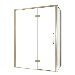 Balmani Senses Design douchehoek met linkse draaideur en vaste zijwand, 140 x 80 cm, Helder glas, Brushed Champagne Gold profielen