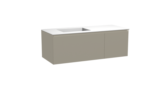 Balmani Idra zwevend badmeubel 135 x 55 cm steengrijs met Tablo Stretto asymmetrisch linkse wastafel in solid surface mat wit