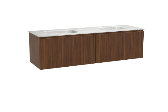 Balmani Sfera hängendes Möbelstück Set: 180 x 55 cm, Amerikanischer Nussbaum, mit Tablo Arcato Doppelwaschtisch, Marmor Carrara