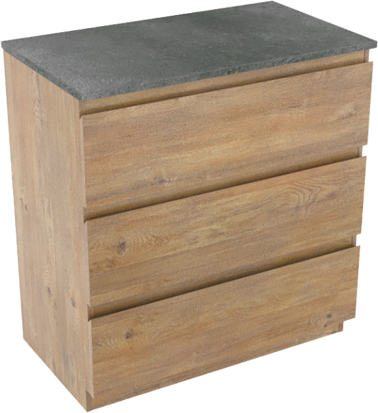 Linie Lado freistehendes Möbelstück Set: 80 x 46 cm, Naturbelassene Eiche, mit Lado Einzel Waschtischplatte, Melamin Schiefergrau