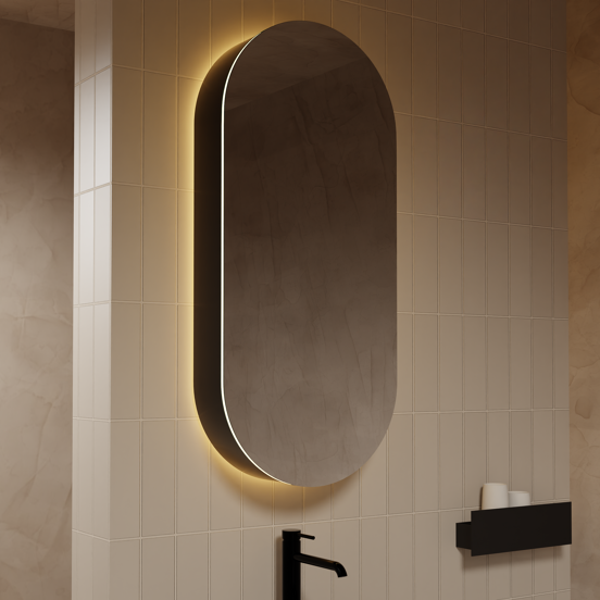 Balmani Mara Spiegelschrank 45 x 100 cm schwarz matt, mit Anti-Beschlag Spiegelheizung