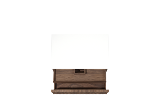 Balmani Forma hängendes Möbelstück Set: 90 x 55 cm, Amerikanischer Nussbaum, mit Stretto Einzel Waschtischplatte, Solid Surface, Weiß matt, Vertikale symmetrische gerade Rippe