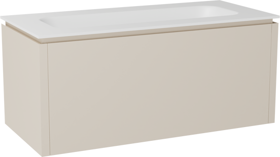 Balmani Eclips zwevend badkamermeubel 120 x 55 cm Sandbeige met Tablo Arcato enkele wastafel in Solid Surface mat wit