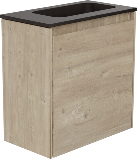 Storke Square meuble wc suspendu 40 x 22 cm chêne brut avec Fina plan vasque en Quartz noir mat
