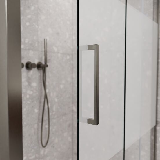 Balmani Senses Design douchehoek met rechtse schuifdeur en vaste zijwand, 120 x 90 cm, Helder glas met matte strook, Brushed GunMetal profielen