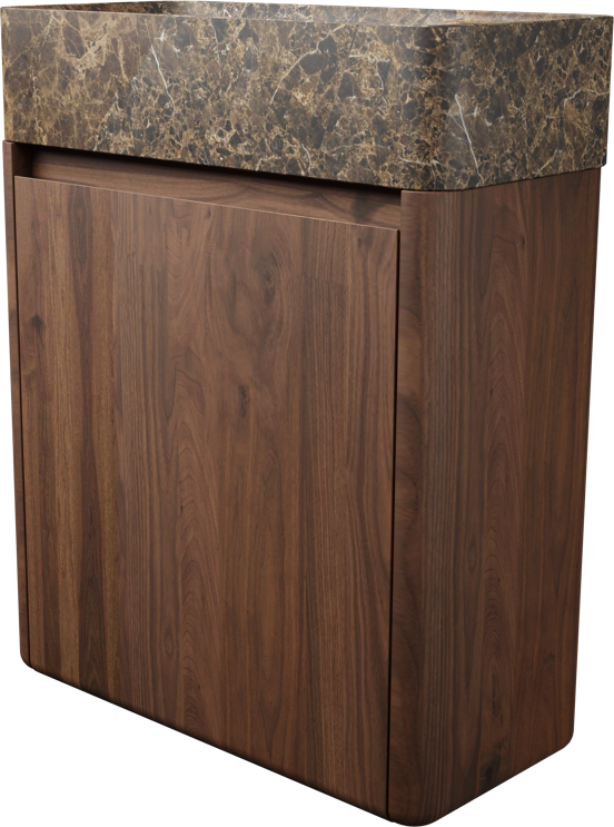 Balmani Fara zwevend toiletmeubel 45 x 22 cm amerikaans notenhout met Fara wastafel in Dark Emperador marmer