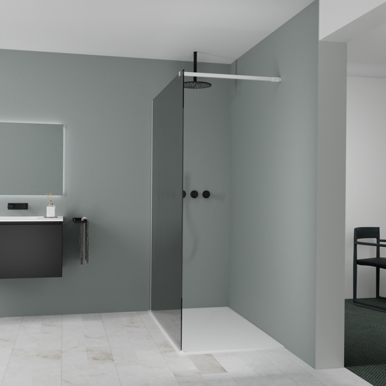 Balmani Modular Walk-In Dusche: 140 x 200 cm, Reflex-Spiegelglas, Profil Weiß matt