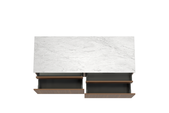 Balmani Sfera hängendes Möbelstück Set: 150 x 55 cm, Amerikanischer Nussbaum, mit Stretto Einzel- oder Doppel Waschtischplatte, Marmor Carrara