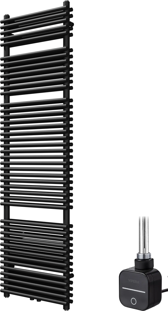 Vipera Alegria dubbele handdoekradiator 50 x 180 cm elektrische verwarming mat zwart zij- en middenaansluiting 1200W, weerstand inbegrepen