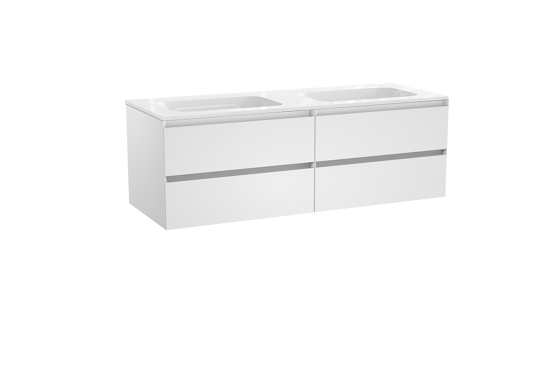 Balmani Mitra meuble salle de bains suspendu 150 x 55 cm blanc mat avec Tablo Strada double vasque en marbre composite blanc brillant