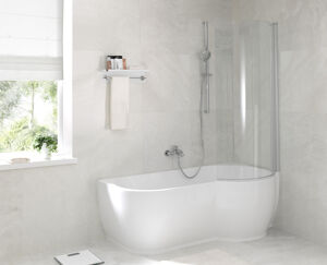 Linie Paulo baignoire d'angle droite double 170 x 90 cm acrylique blanc brillant