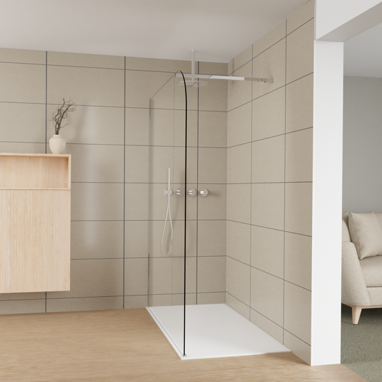 Balmani Modular Walk-In Dusche: 160 x 200 cm, Klarglas abgerundet, inklusive Coating, Profil Chrom glänzend