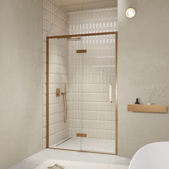 Balmani Senses Design douche draaideur links 140 cm x 210 cm Helder glas, Brushed Rosegold profielen