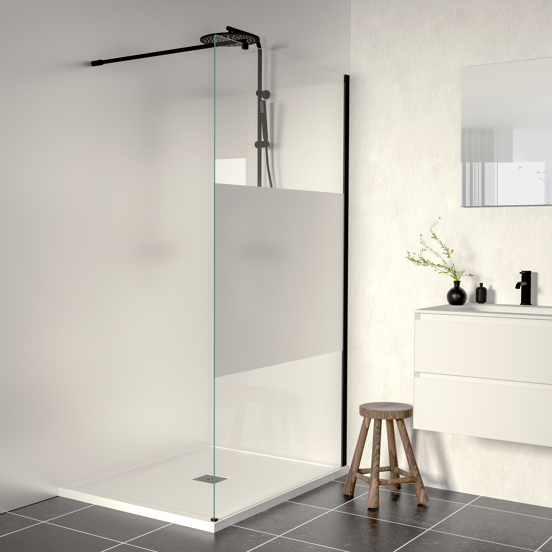 Linie Walk-In inloopdouche 100 x 200 cm helder glas met matte strook mat zwart profiel