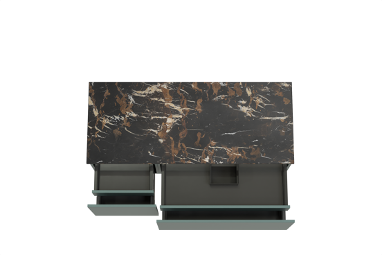 Balmani Sfera meuble salle de bains suspendu 135 x 55 cm forest avec Stretto tablette simple ou double en marbre portoro gold