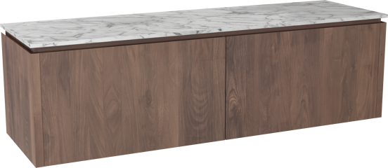 Balmani Eclips hängendes Möbelstück Set: 180 x 55 cm, Amerikanischer Nussbaum, mit Stretto Einzel- oder Doppel Waschtischplatte Carrara-Marmor