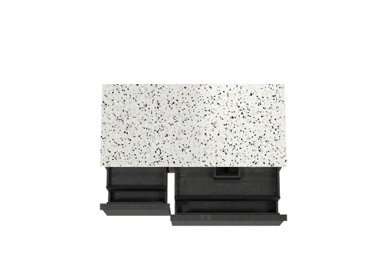 Balmani Forma zwevend badkamermeubel 120 x 55 cm zwarte eik met Stretto enkel of dubbel tablet in mat wit/zwart terrazzo, Verticale symmetrische rechte ribbel