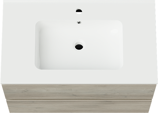 Linie Lado hängendes Möbelstück Set: 80 x 46 cm, Graue Eiche, mit Vano Einzelwaschtisch, Marmorkomposit Weiß glänzend