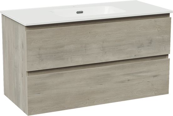 Linie Lado meuble salle de bains suspendu 100 x 46 cm chêne gris avec Baro plan simple en porcelaine blanc brillant