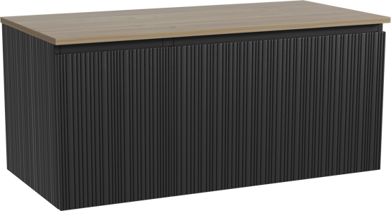 Storke Ribs hängendes Möbelstück Set: 110 x 52 cm, Schwarze Eiche, mit Panton Einzel Waschtischplatte, Melamin, Rohe Eiche, Vertikale asymmetrische gerade Rippe