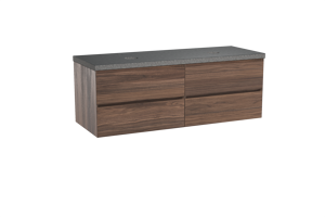 Balmani Mitra zwevend badmeubel 150 x 55 cm notenhout met Rock dubbel wastafelblad in zwart graniet