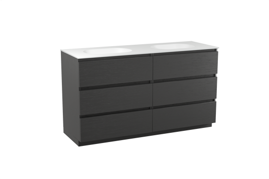Balmani Lucida meuble salle de bains à poser 150 x 55 cm chêne noir avec Tablo Oval double vasque en solid surface blanc mat