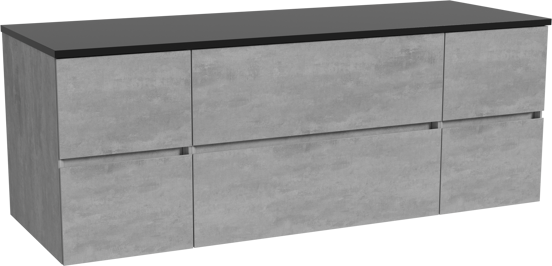 Storke Edge zwevend badkamermeubel 145 x 52 cm beton donkergrijs met Panton enkel of dubbel tablet in gepoedercoate mdf mat zwart