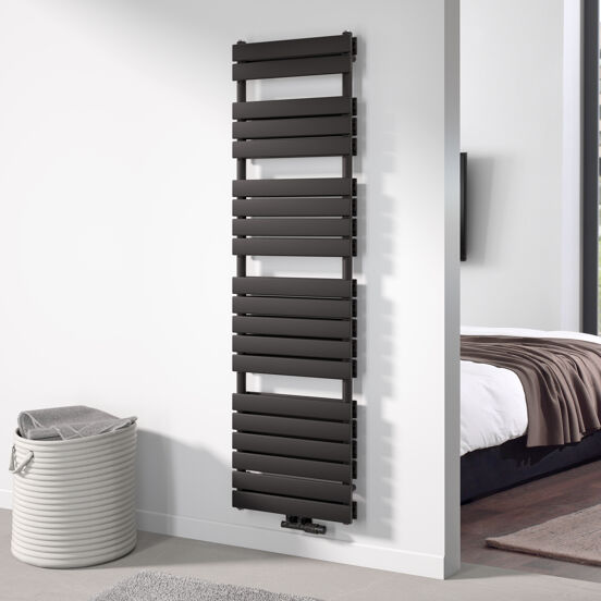 Vipera Vulcan dubbele handdoekradiator 50 x 183,5 cm elektrische verwarming mat zwart zij- en middenaansluiting 1.683W, weerstand inbegrepen