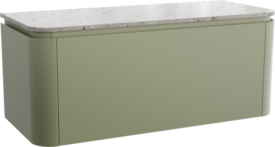 Balmani Moon hängendes Möbelstück Set: 130 x 55 cm, SalbeigrÃ¼n, mit Moon Einzel- oder Doppel Waschtischplatte, Terrazzo in Greige