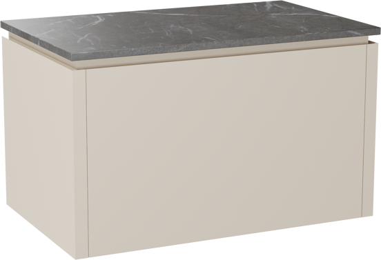 Balmani Eclips hängendes Möbelstück Set: 90 x 55 cm, Sandbeige, mit Stretto Einzel Waschtischplatte Pietra Grey Marmor