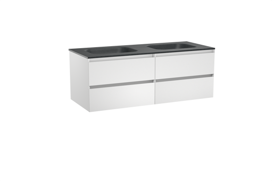 Balmani Mitra meuble salle de bains suspendu 135 x 55 cm blanc mat avec Tablo Arcato double vasque en granit noir
