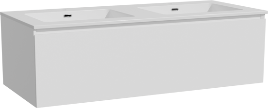 Storke Edge meuble salle de bains suspendu 120 x 52 cm blanc mat avec Diva double vasque en marbre composite blanc brillant