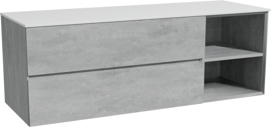 Storke Edge zwevend badmeubel 150 x 52 cm beton donkergrijs met Tavola enkel of dubbel wastafelblad in solid surface mat wit
