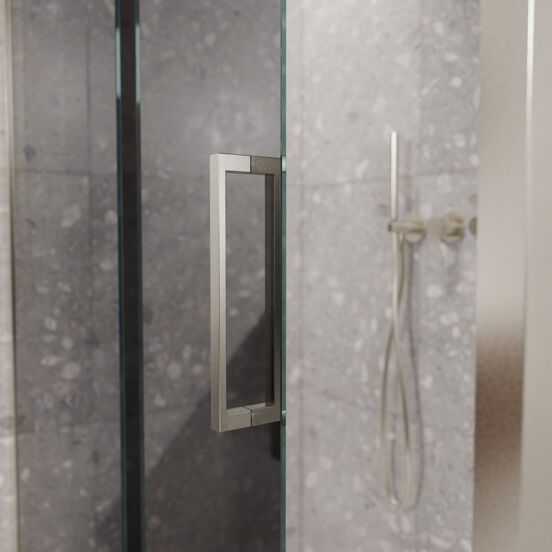 Balmani Senses Design douchehoek met linkse schuifdeur en vaste zijwand, 120 x 90 cm, Reflex spiegelglas, Brushed CoolMetal profielen, met coating